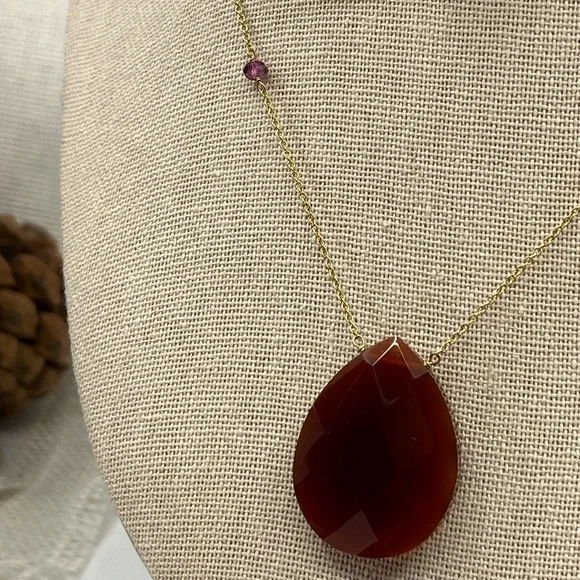 Vintage 14K Gold Carnelian & Amethyst Necklace – Rare Find - Picture 11 of 17